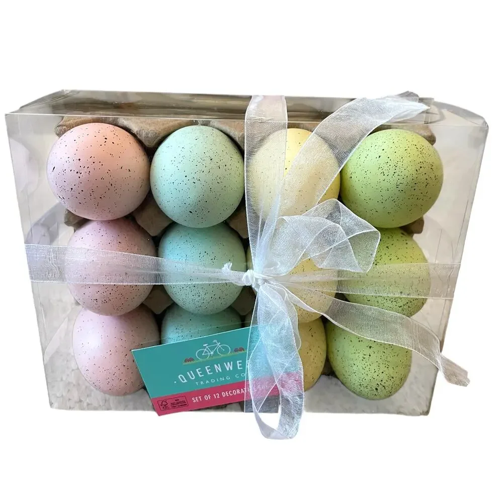 Queenswest Easter Eggs Boxed Set of 12 Pastel Colors Speckled Spring Decor New